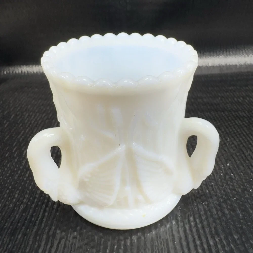 Westmoreland Milk Glass Triple Swan Handled Toothpick Holder Small Vase Dish VTG